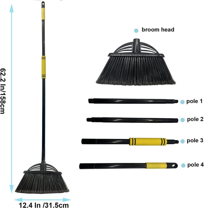 Xifando Four-Section Rod Long-Handled Broom,Heavy-Duty Broom, Angle Broom for Outdoor/Indoor（Black+Blue） - Image 2